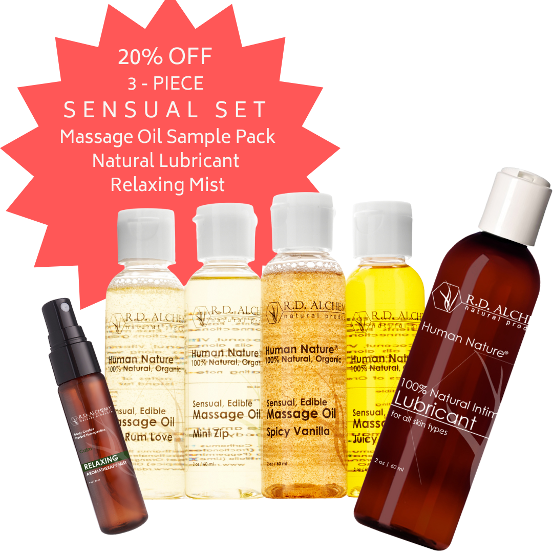 Natural & Organic EDIBLE Sensual Massage Oil - 4 Exotic Flavor Set Enhance Intimate Moments- Get it Now! RD Alchemy Natural Products Natural & Organic EDIBLE Sensual Massage Oil - 4 Exotic Flavor Set Enhance Intimate Moments- Get it Now! RD Alchemy Natural Products