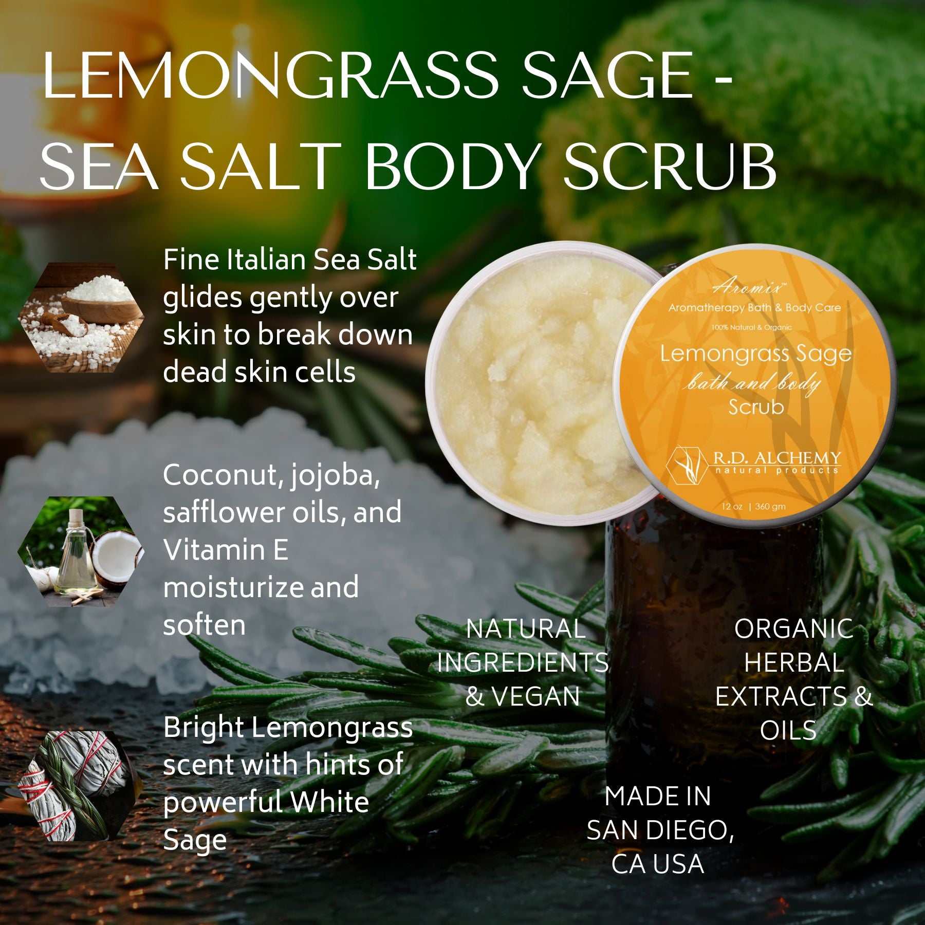 Organic Lemongrass Sage- Sea Salt Body Scrub